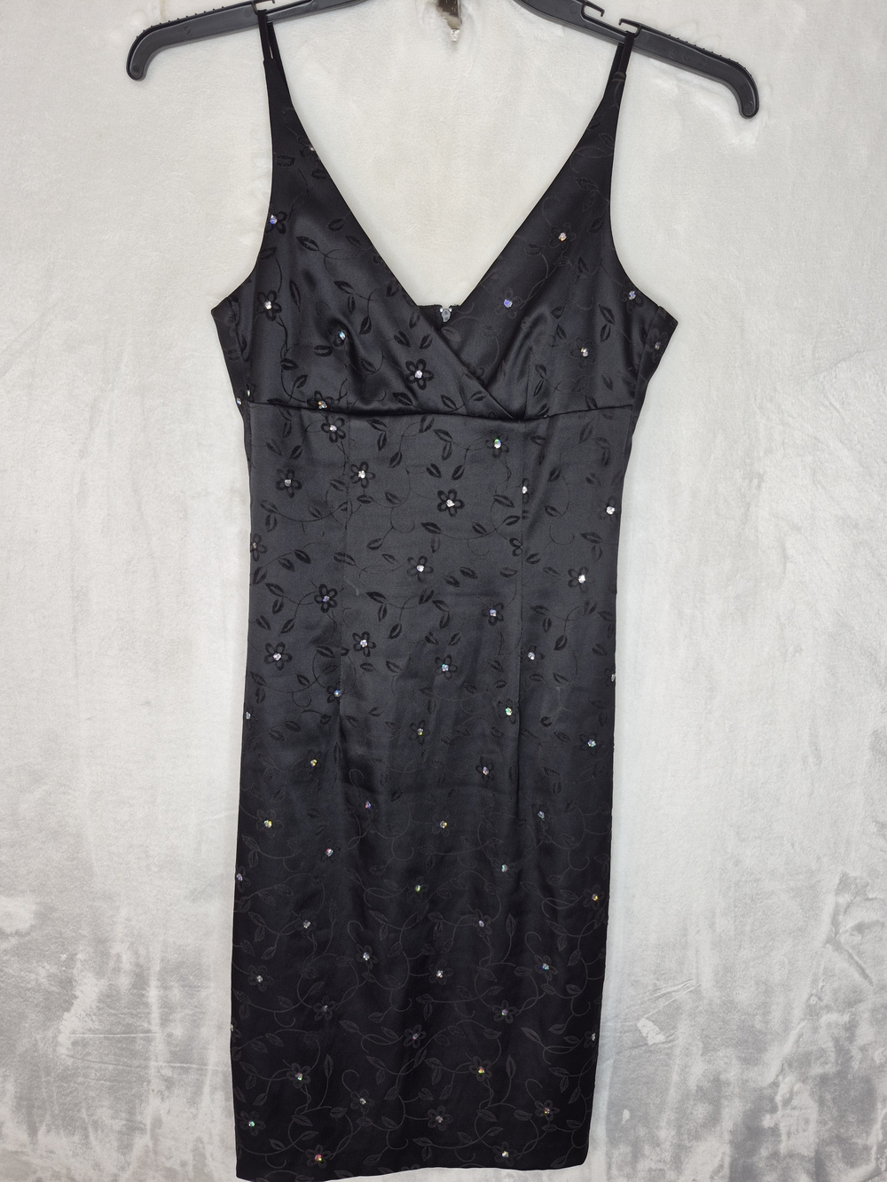 Jodi Kristopher Vintage 90s Black Felt Floral Iridescent Slip Dress USA Size 1/2